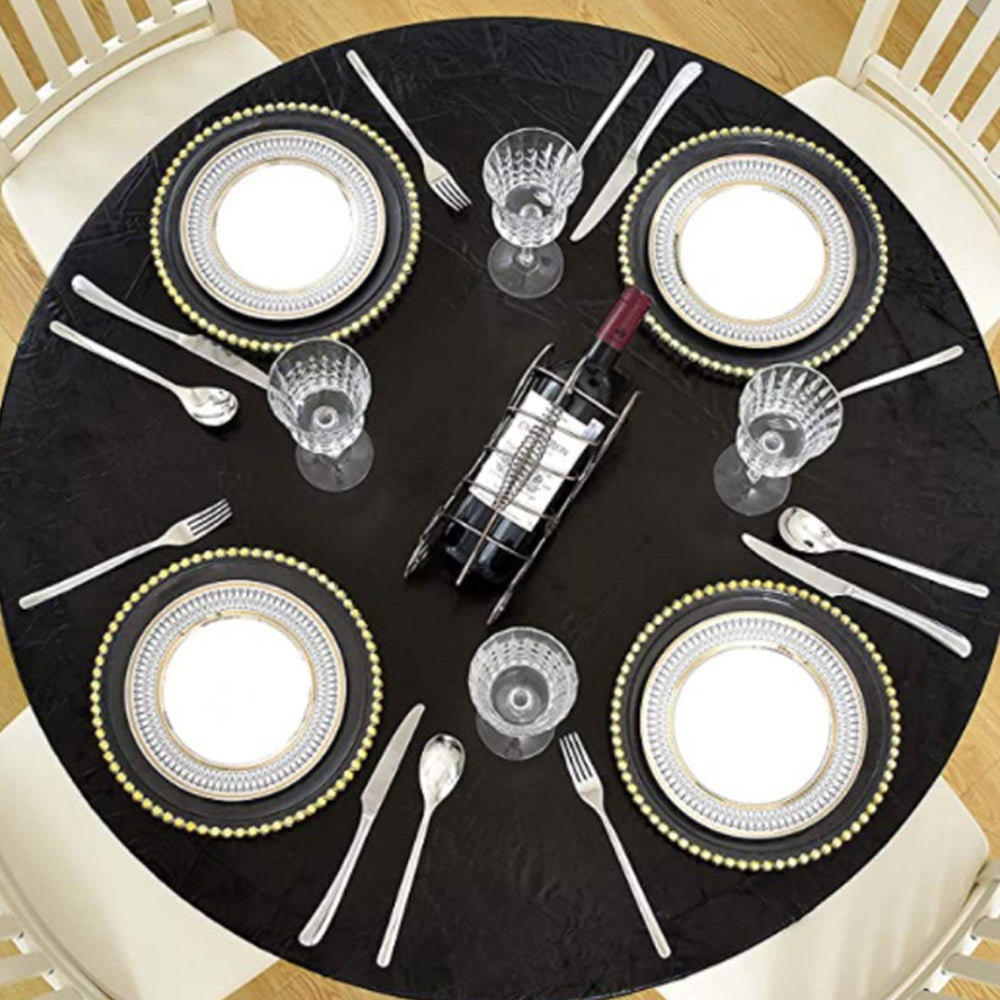 Waterproof Wipeable Elastic Edge Round PVC Print Tablecloth for Kitchen