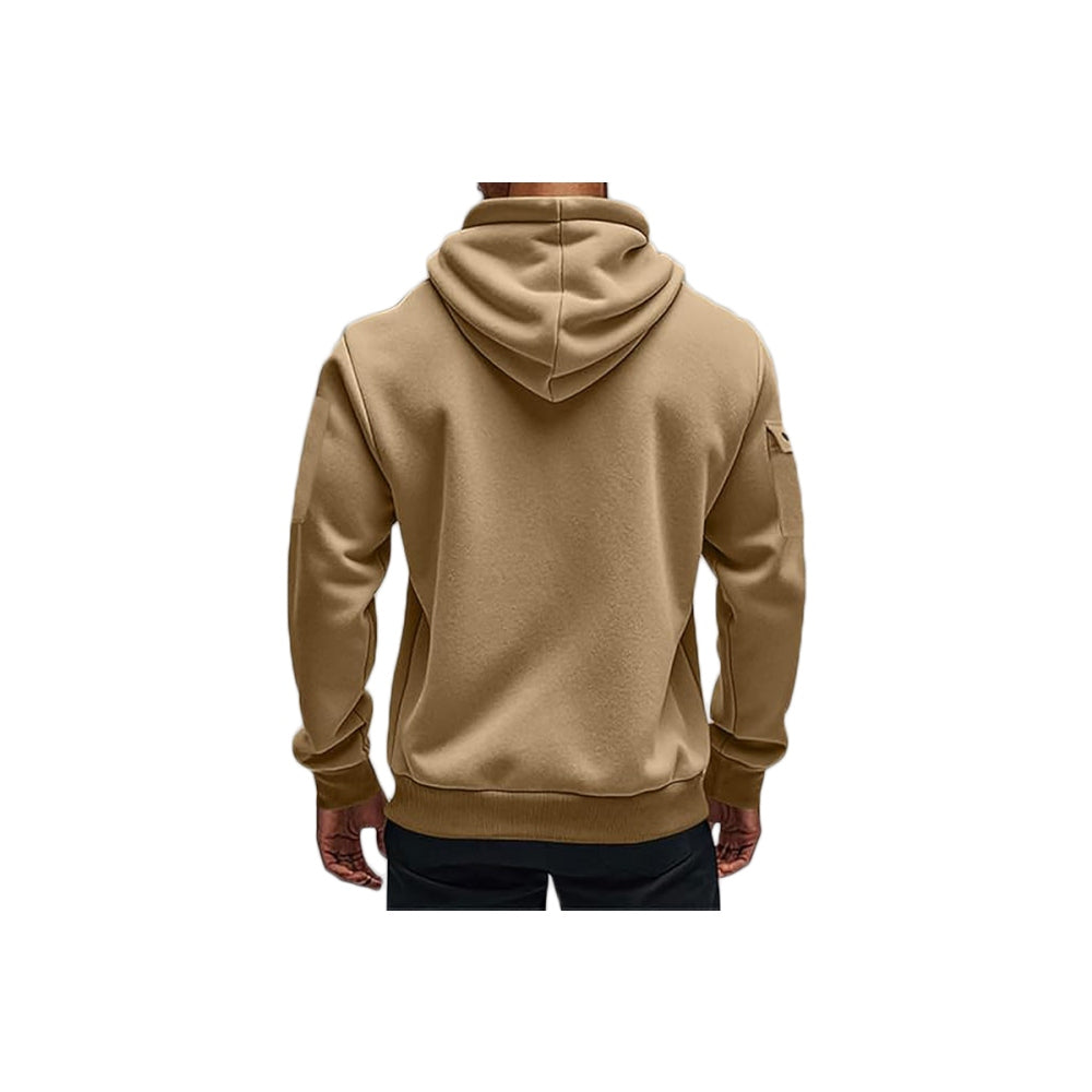 Fleece Hooded Sweatshirt Casual Hoodie for Men-Khaki