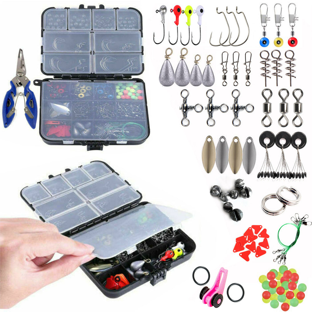 188Pcs Set Fishing Kit Waterproof Tackle Box with Hooks Weights Pliers for Bass Trout