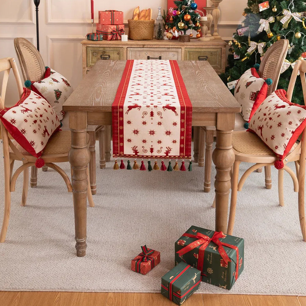 Christmas Jacquard Tassel Table Runner