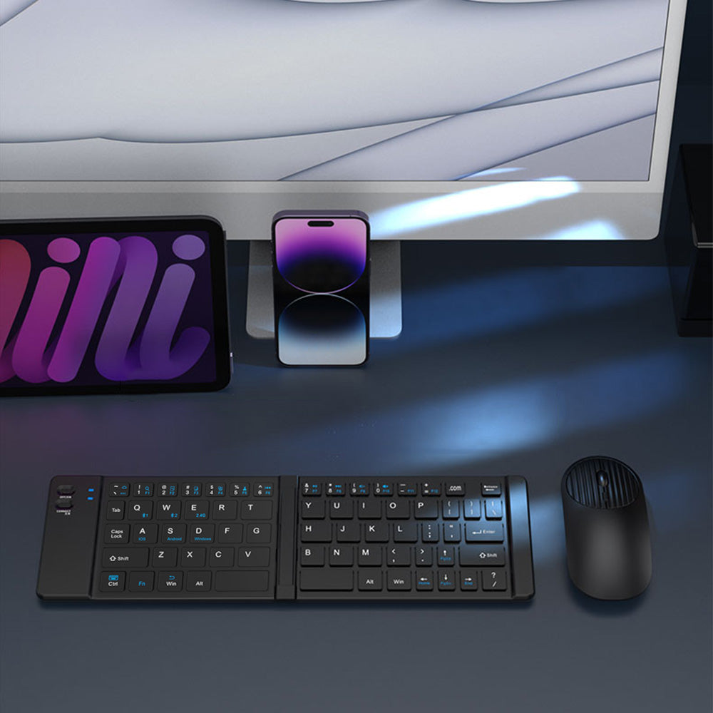 Foldable Wireless Keyboard Mouse Set Tri-Mode Bluetooth 2.4G Rechargeable