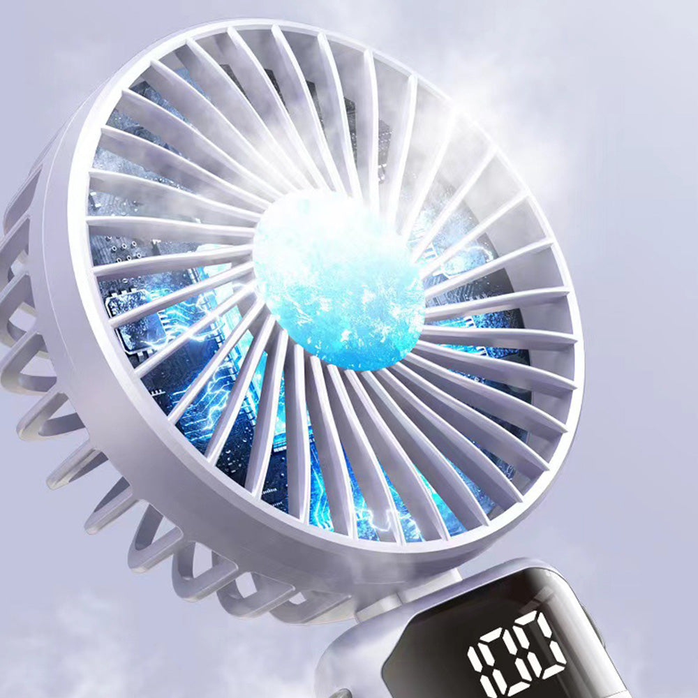 Digital Display Handheld Fan with 5 Speeds USB Portable Fan with Lanyard and Phone Holder Base