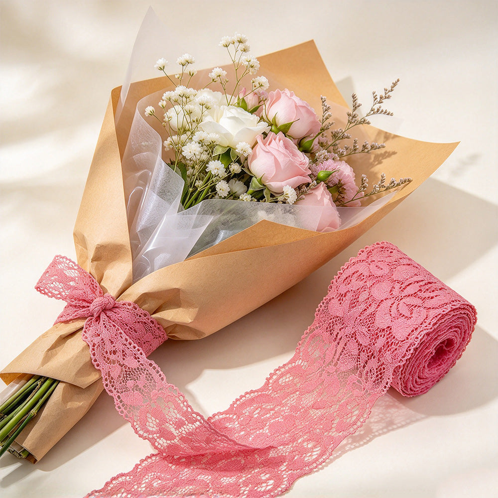 Elastic Floral Lace Trim Stretch Ribbon for Sewing and DIY Crafts