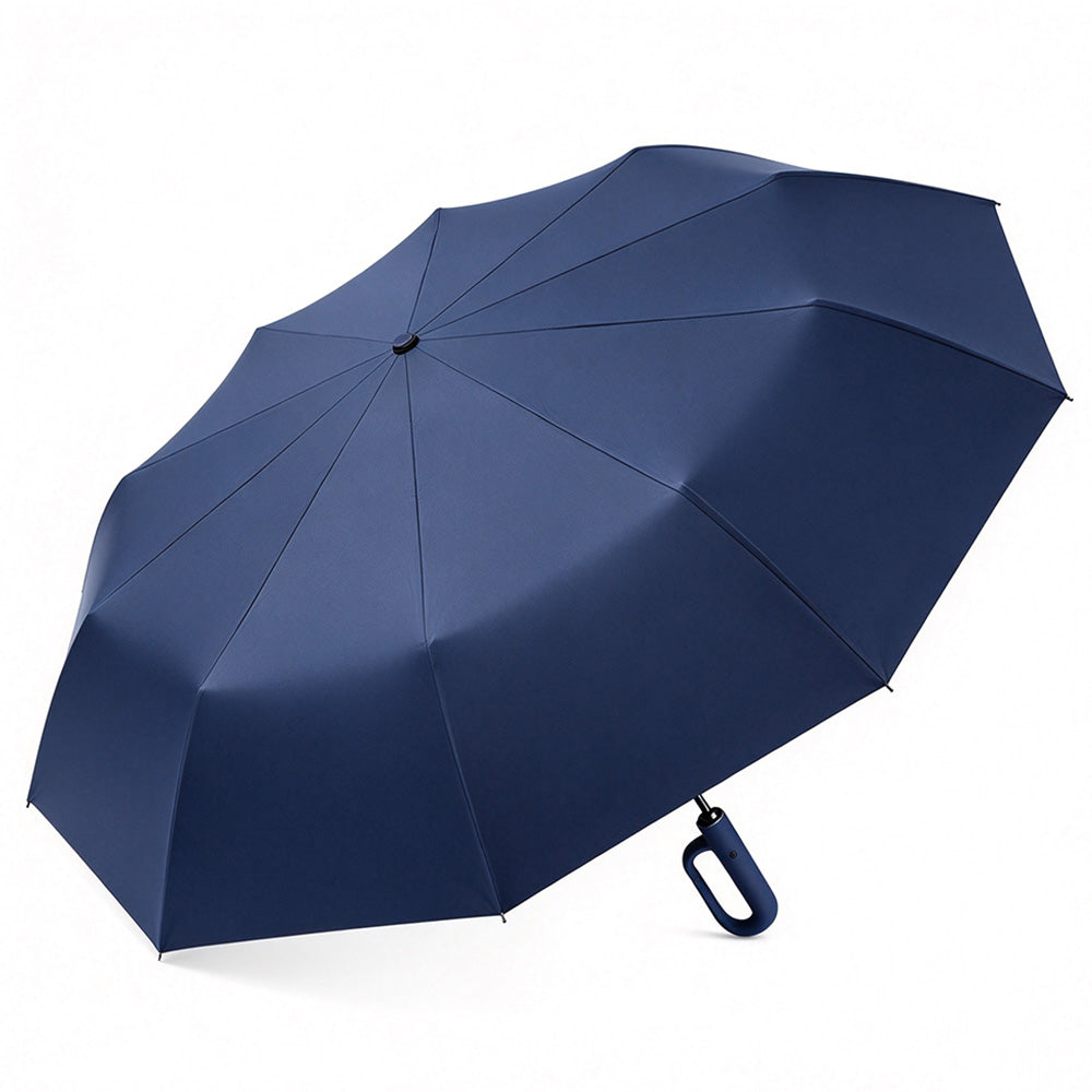 Automatic 10-Rib Folding Umbrella with Carabiner Handle Windproof