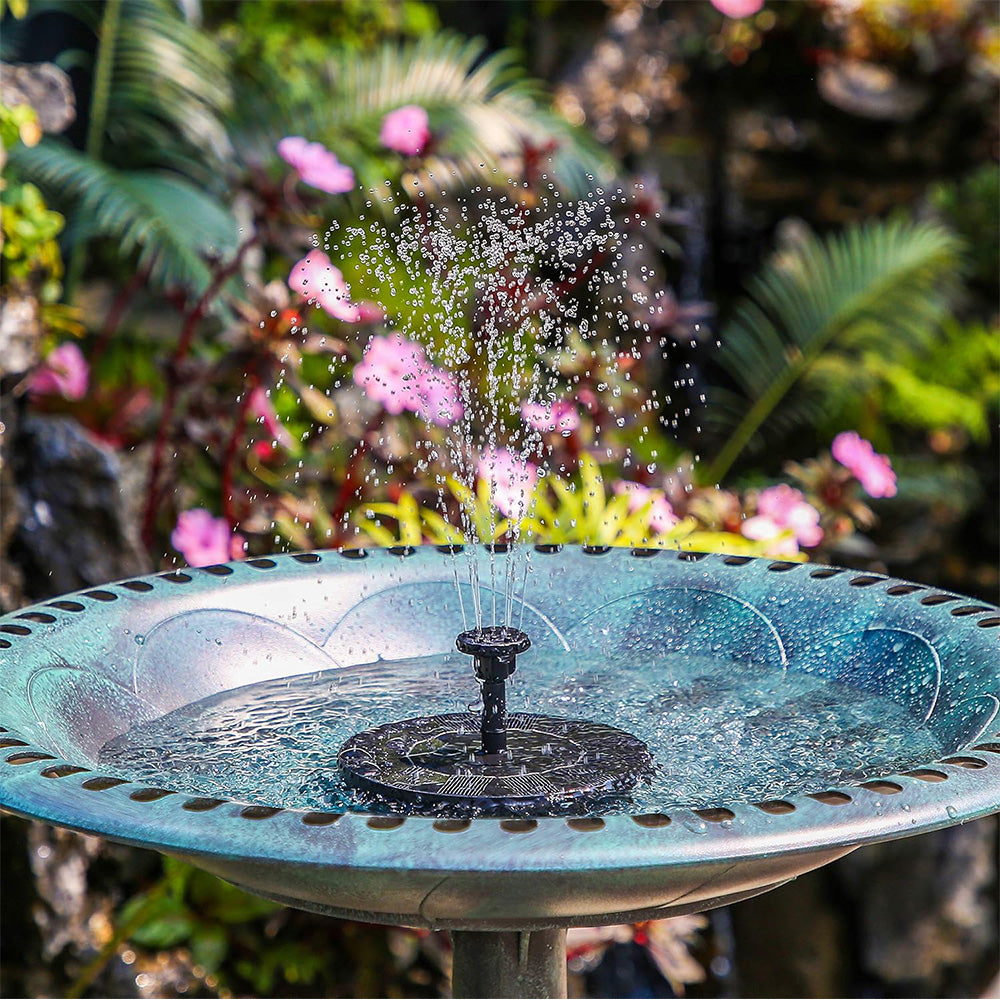 1.5W Solar Powered Bird Bath Fountains with 6 Nozzle Water Feature for Garden Pond
