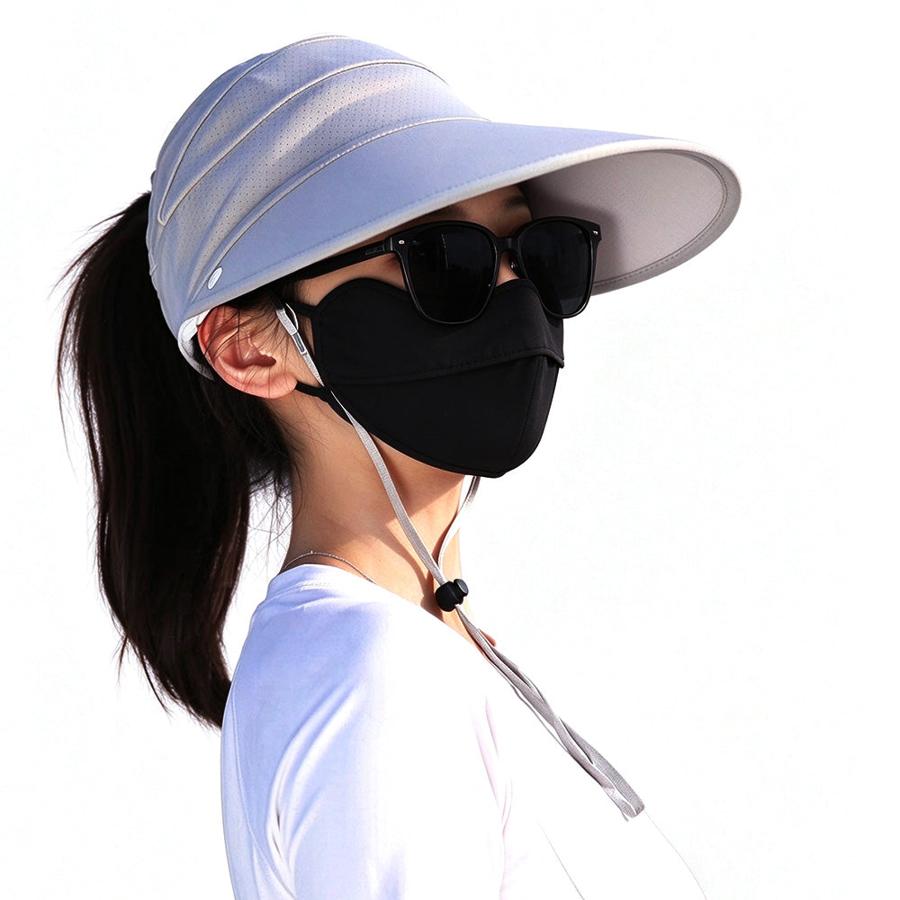 2X 3 in 1 Ponytail Sun Hat with Detachable Face Cover and Chin Strap