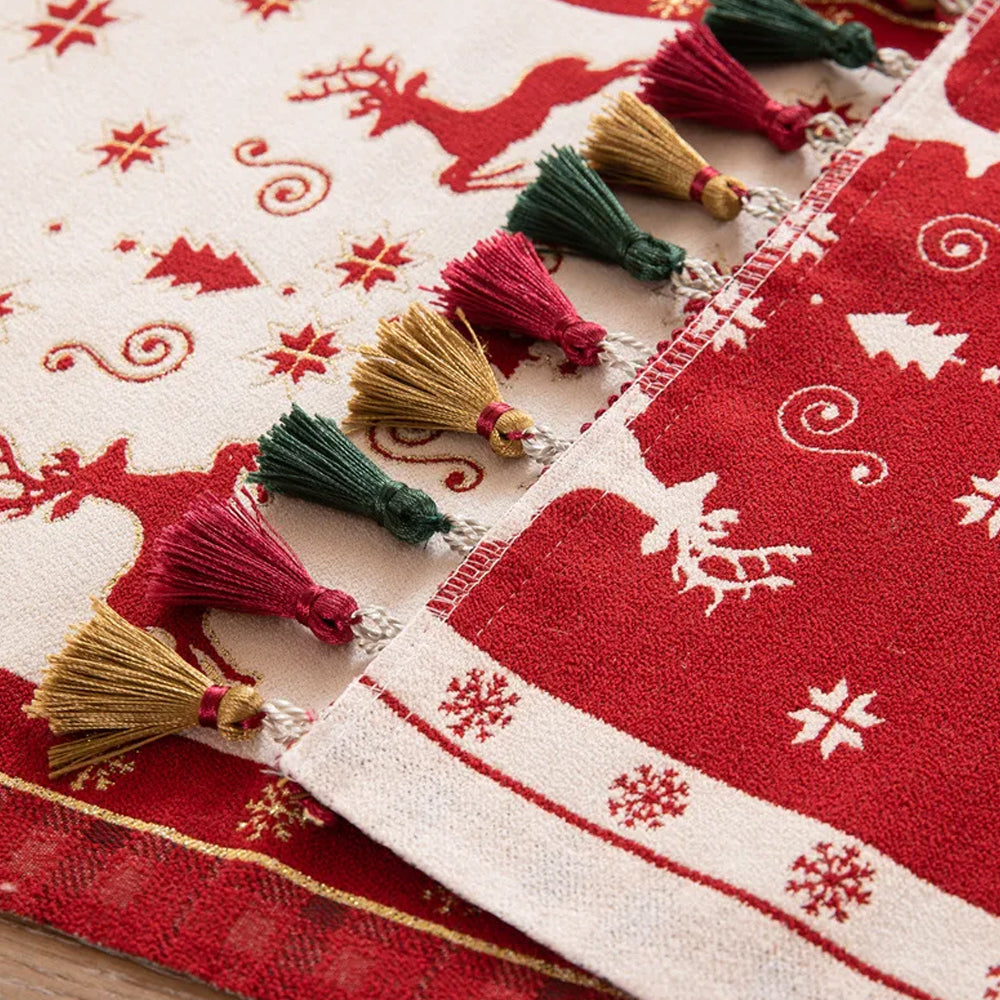 Christmas Jacquard Tassel Table Runner