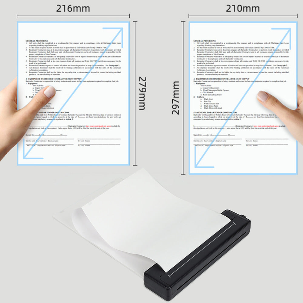 Wireless Bluetooth Portable A4 Thermal Mobile Printer with 100Pcs Thermal Paper