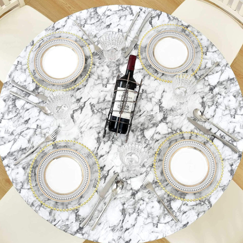 Waterproof Wipeable Elastic Edge Round PVC Print Tablecloth for Kitchen