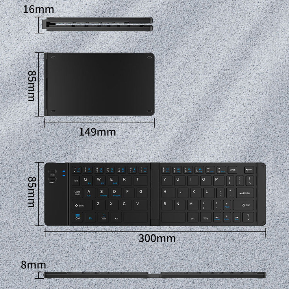 Foldable Wireless Keyboard Mouse Set Tri-Mode Bluetooth 2.4G Rechargeable