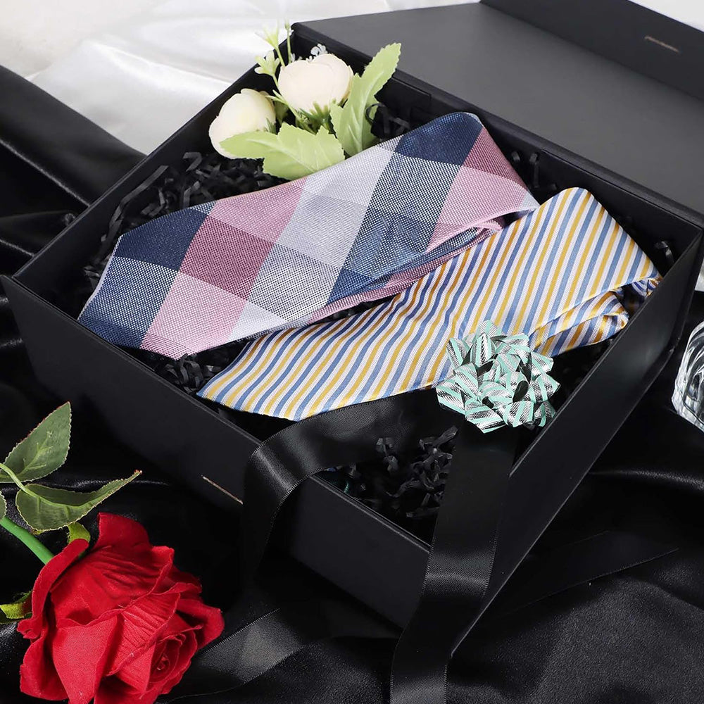 Luxury Foldable Gift Box with Easy Attached Lid and Ribbon-Black
