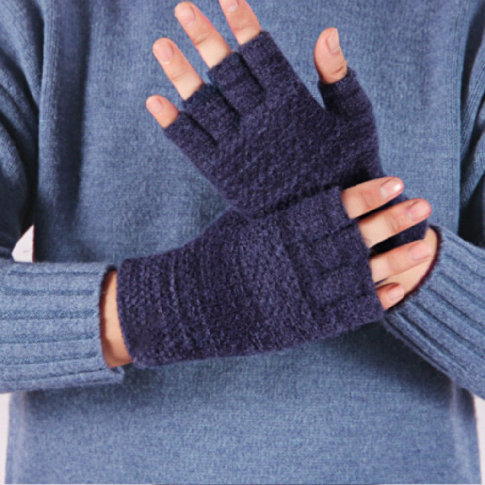 Winter Faux Alpaca Wool Thermal Men Knitted Half-Finger Gloves