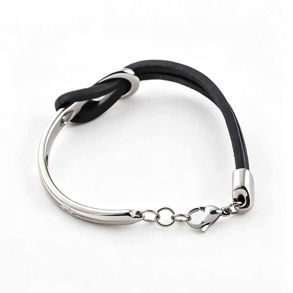 PU Leather Bracelet Infinite Knot Geometric Stainless Steel Mens Bracelet