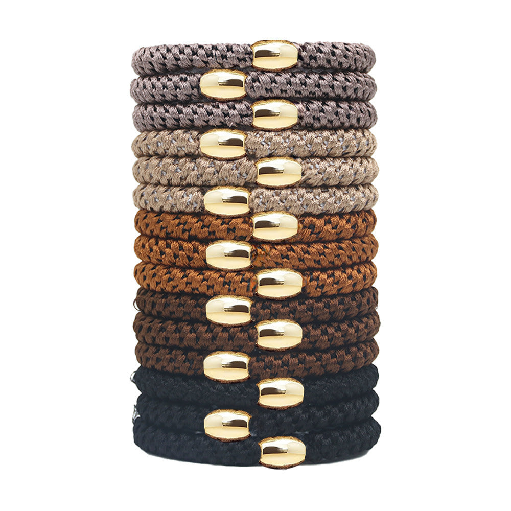 15 Pack Thick Hair Ties with Gold Beads for Women Girls Ponytail Holders