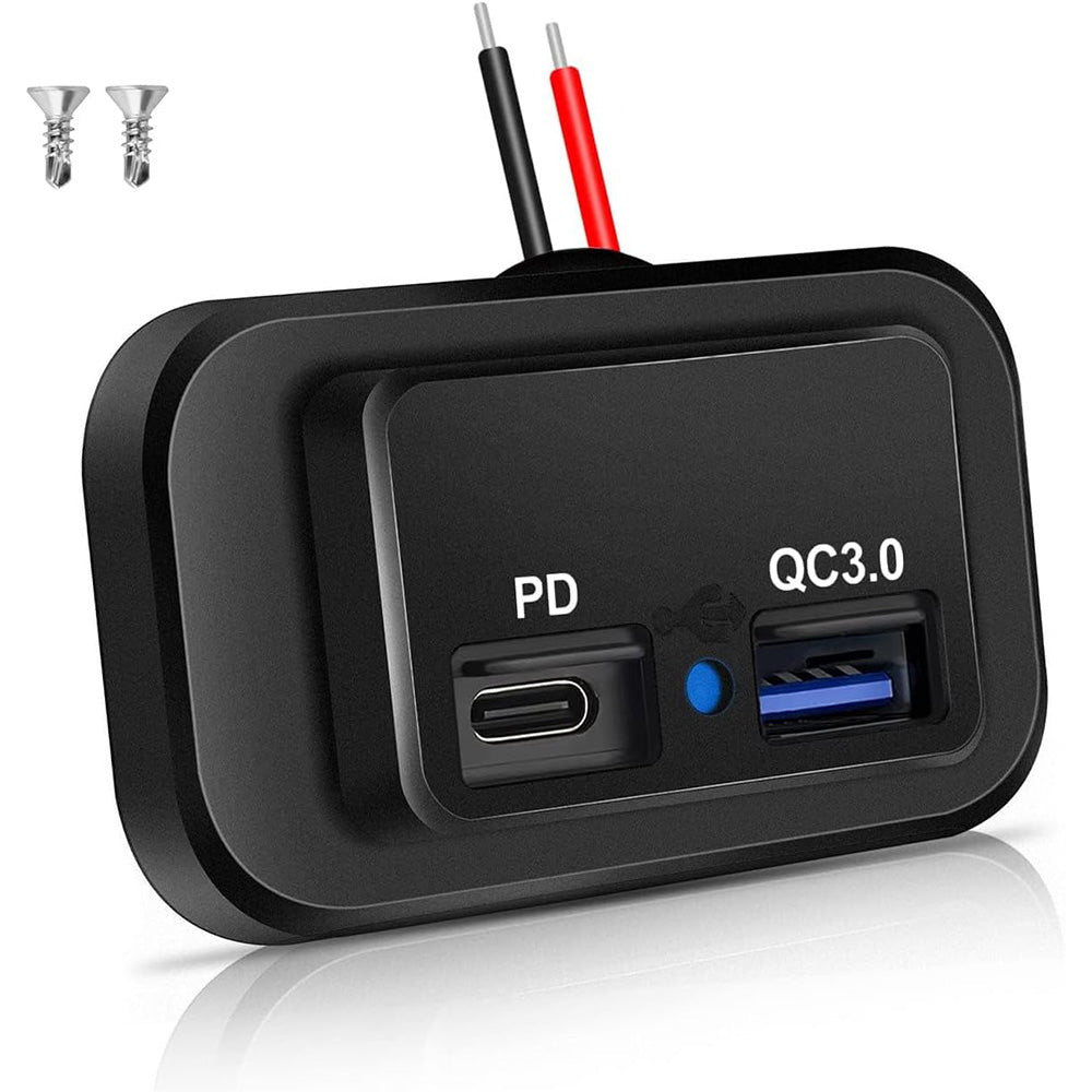 12V 24V PD 18W QC30 Dual Port Flush Mount Vehicle USB Charger