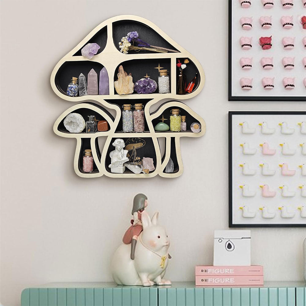 Wooden Shelf Halloween Crystal Display Shelf Decor-Mushroom