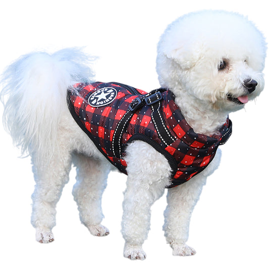 Waterproof Warm Winter Dog Harness Coat with Reflective Stripes-Red