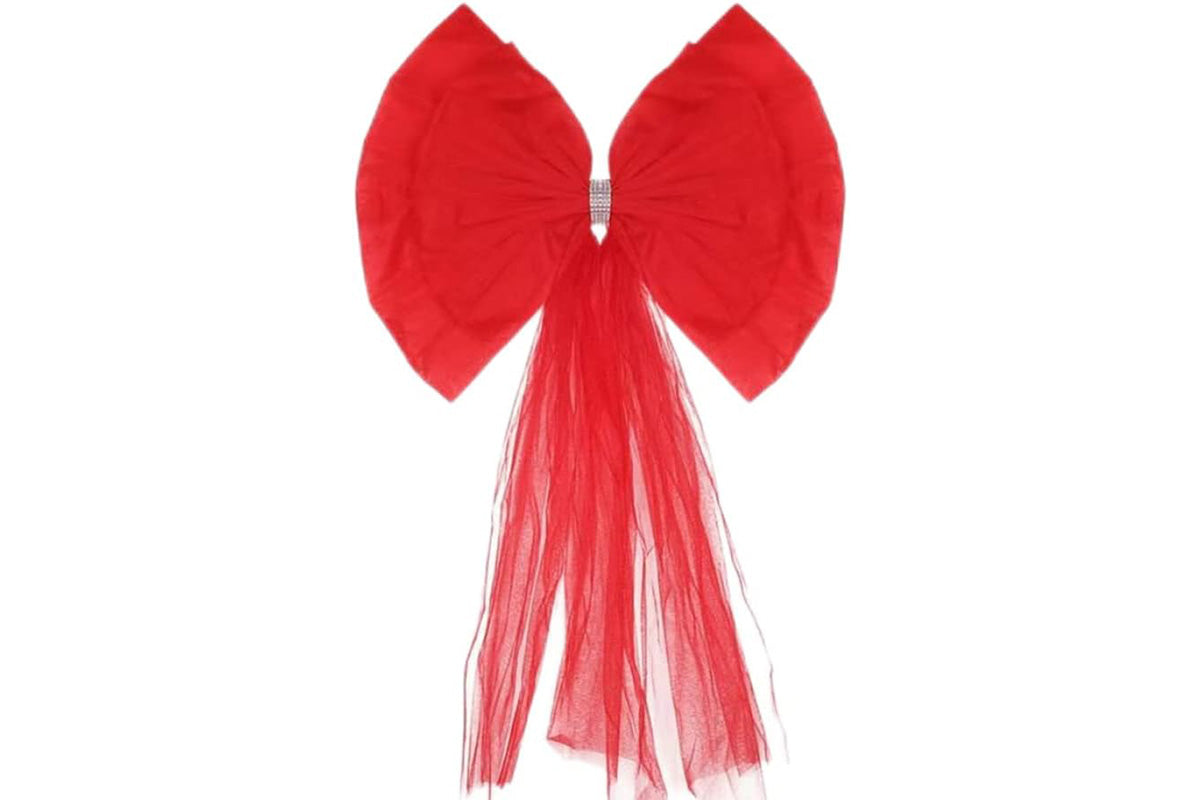 Organza Red Bows Christmas Wall Decorations for Door Fireplace Stairs Xmas Tree