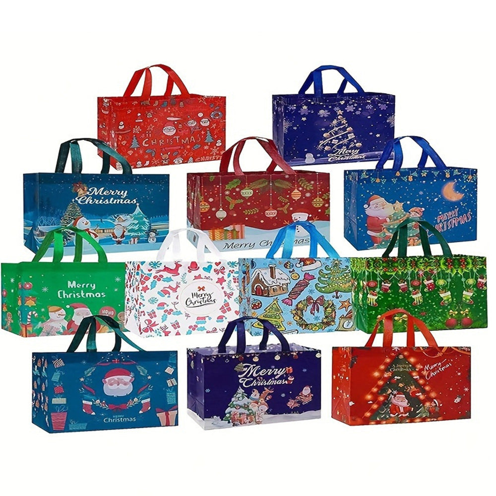 12 Pack Christmas Gift Bags Large Reusable Tote Bags Xmas Party Favors