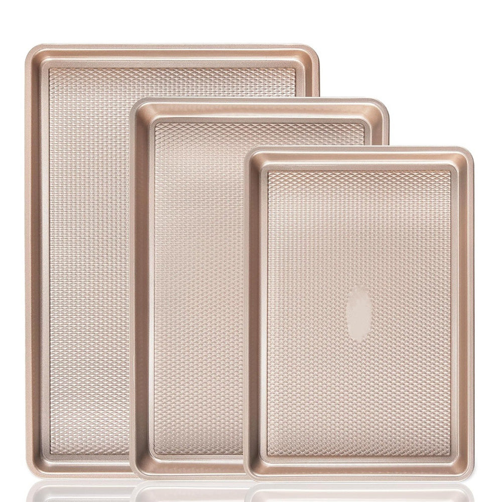3 Piece Nonstick Carbon Steel Baking Pan Set in Champagne Gold
