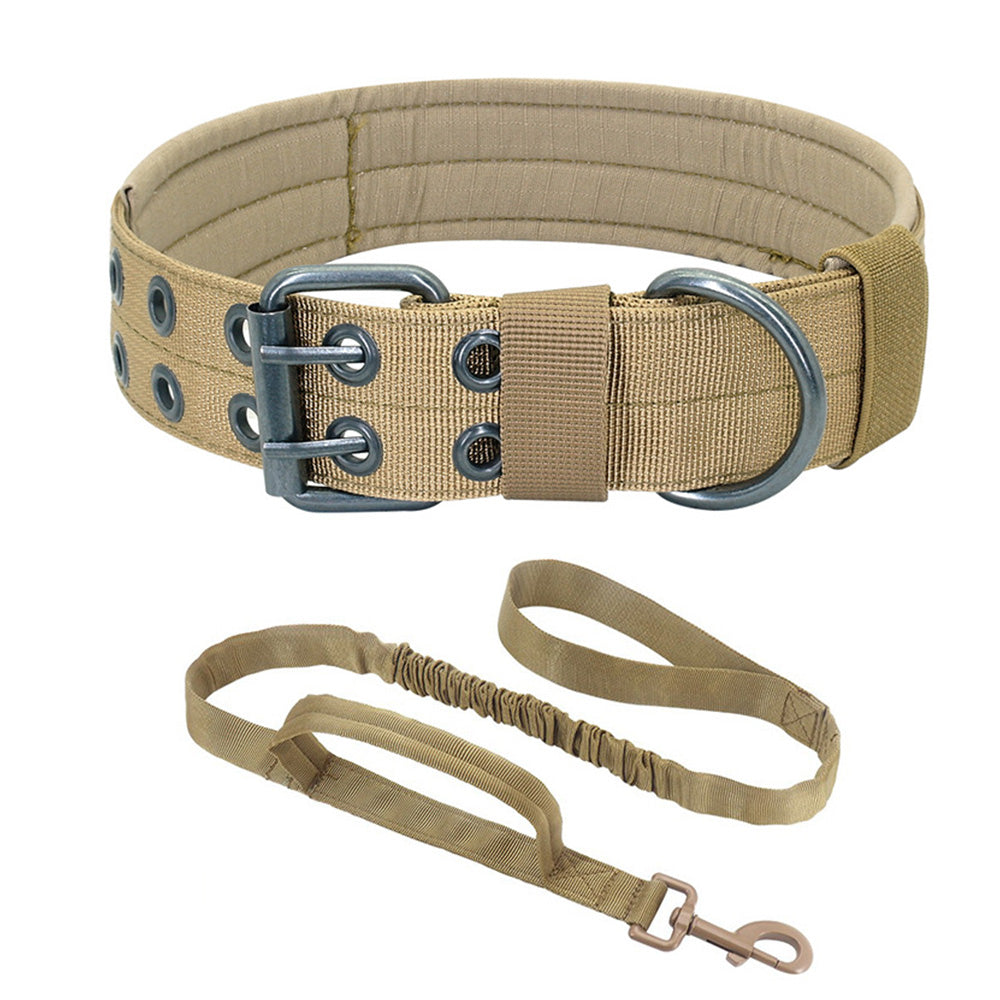 Adjustable Padded Nylon Dog Collar and Leash Set for Large Dogs-Khaki