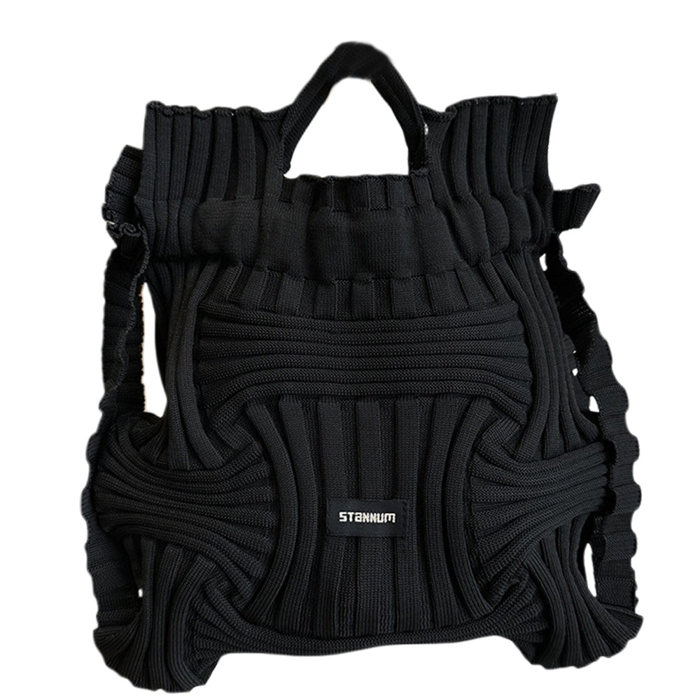 Women Woven Pleated Knitted Backpack Handbag