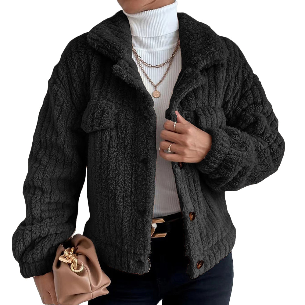 Women Winter Long Sleeve Fleece Jacket Cropped Coats Outerwear