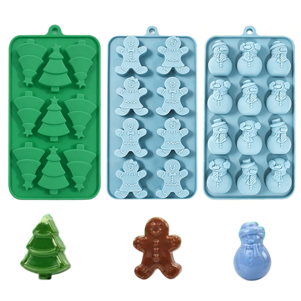 3Pcs Christmas Silicone Mold Set Tree Gingerbread Man Snowman