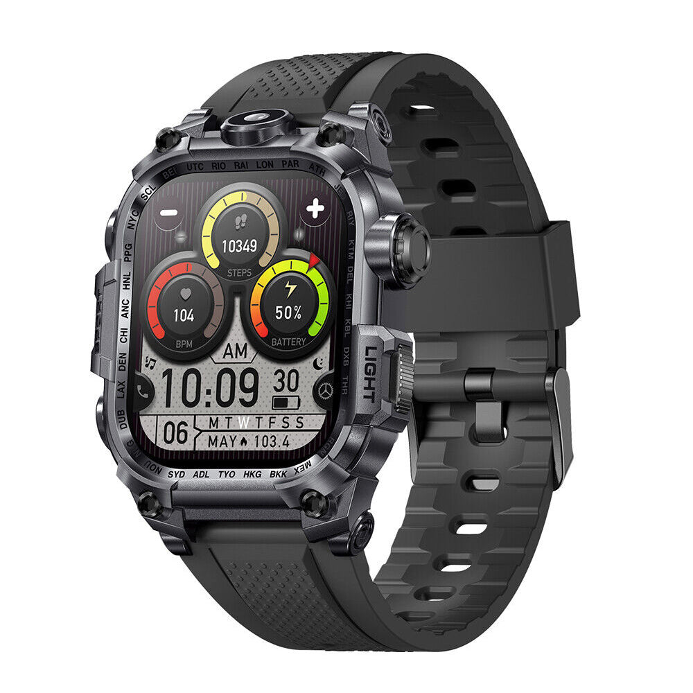 Smart Watch with LED Flashlight for Men Call Heart Rate Water-Resistant Sport Smartwatch