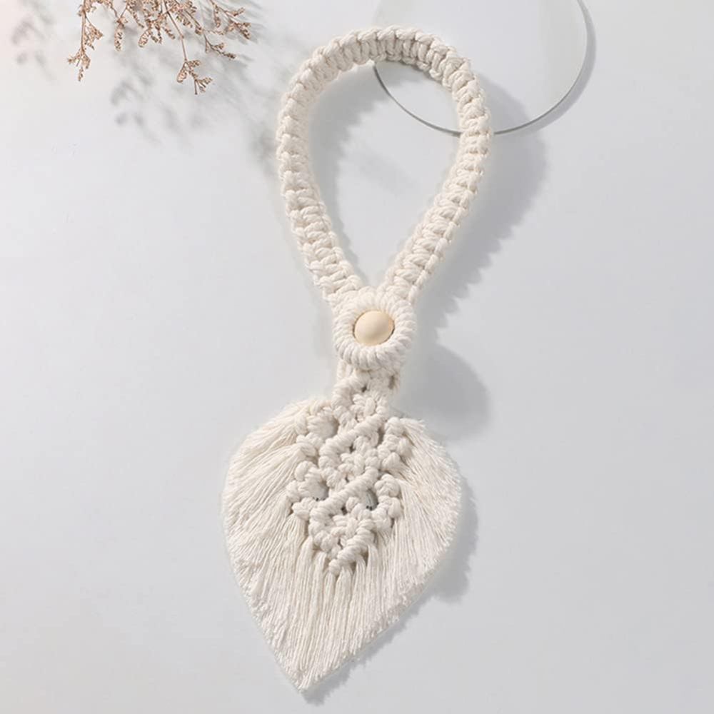 2Pcs Hand-Woven Leaf Macrame Curtain Tiebacks Cotton Tassel Curtain Straps Tie Decor