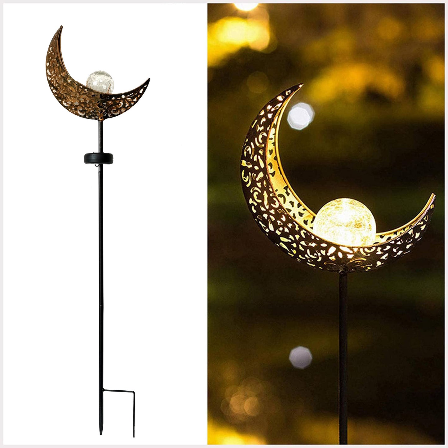 Solar Garden Lights Outdoor Metal Stake Lights Crackle Glass Globe