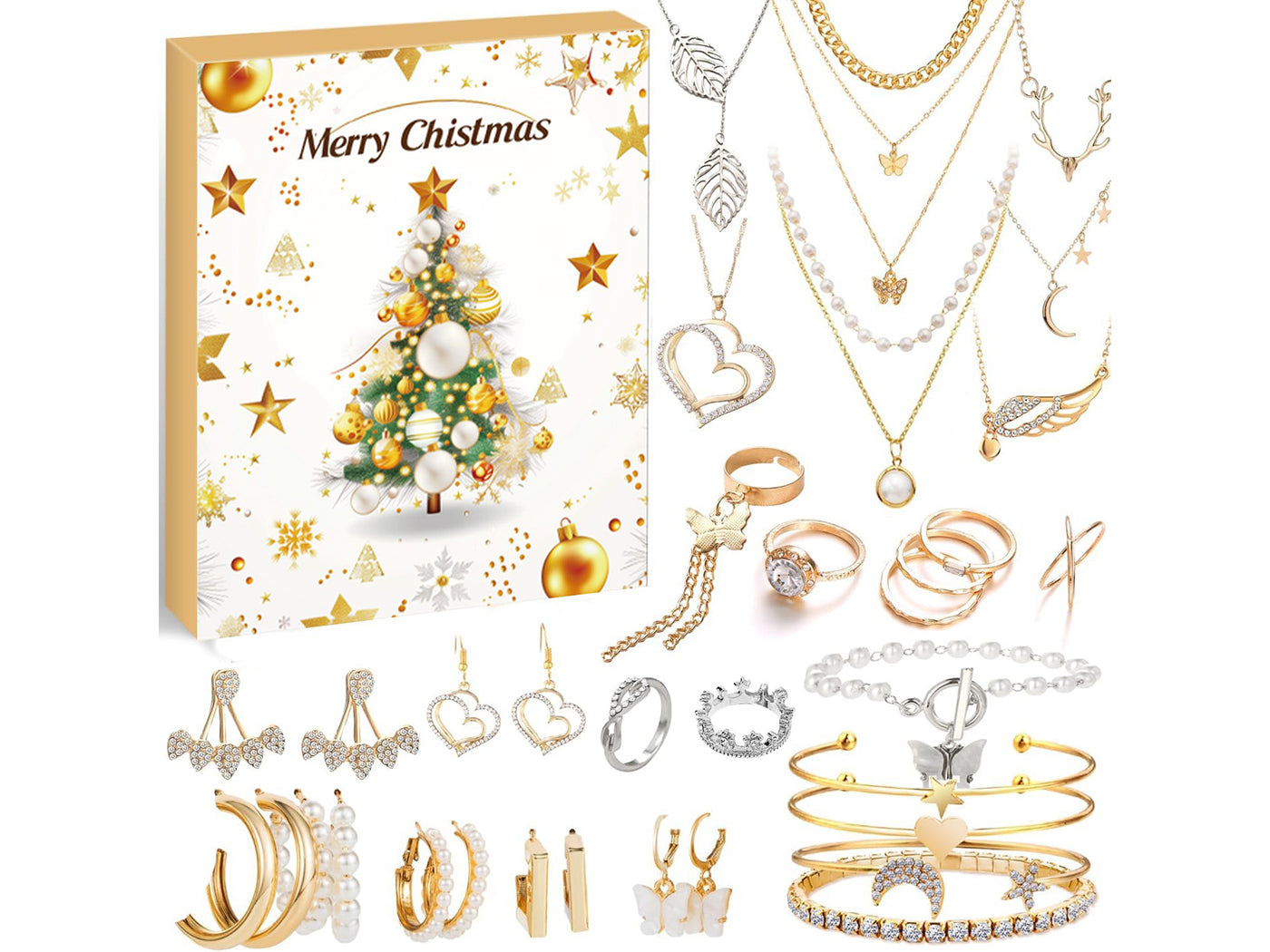 24 Days Countdown Jewelry Christmas Advent Calendar Bracelets Necklaces Earings Kit
