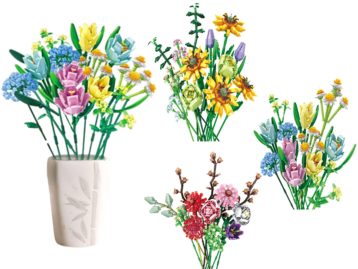 Artificial Flower Blocks Kids Building Toys DIY Bouquet Block Toys