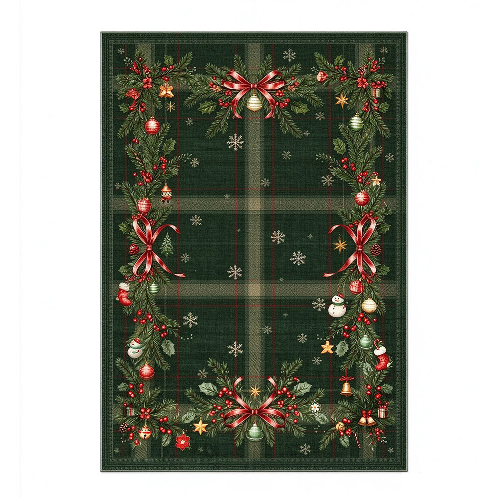 Christmas Polyester Crystal Velvet Floor Mat with TPR Non Slip Back-Green