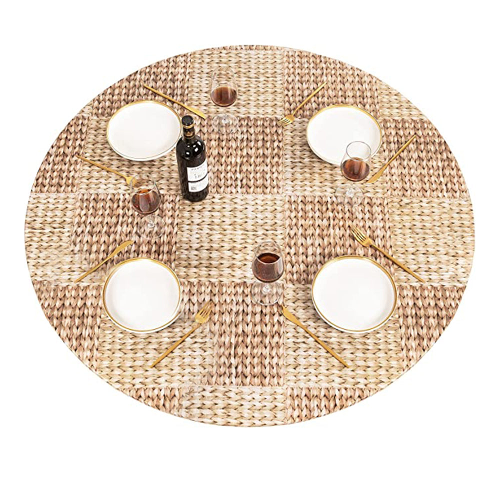 Waterproof Wipeable Elastic Edge Round PVC Print Tablecloth for Kitchen