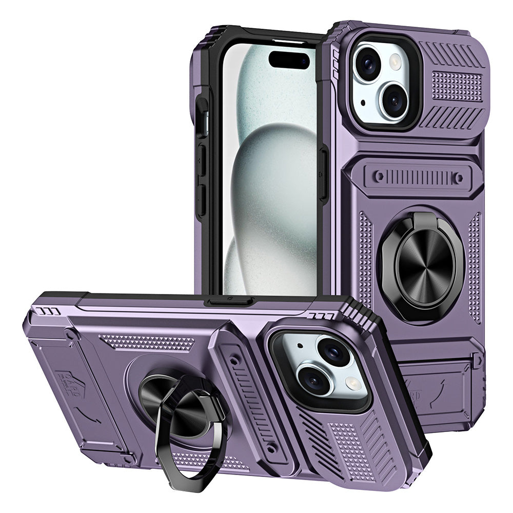 Wallet Card Slot Shockproof Protective Case for iPhone 17 and 18 Series-Purple