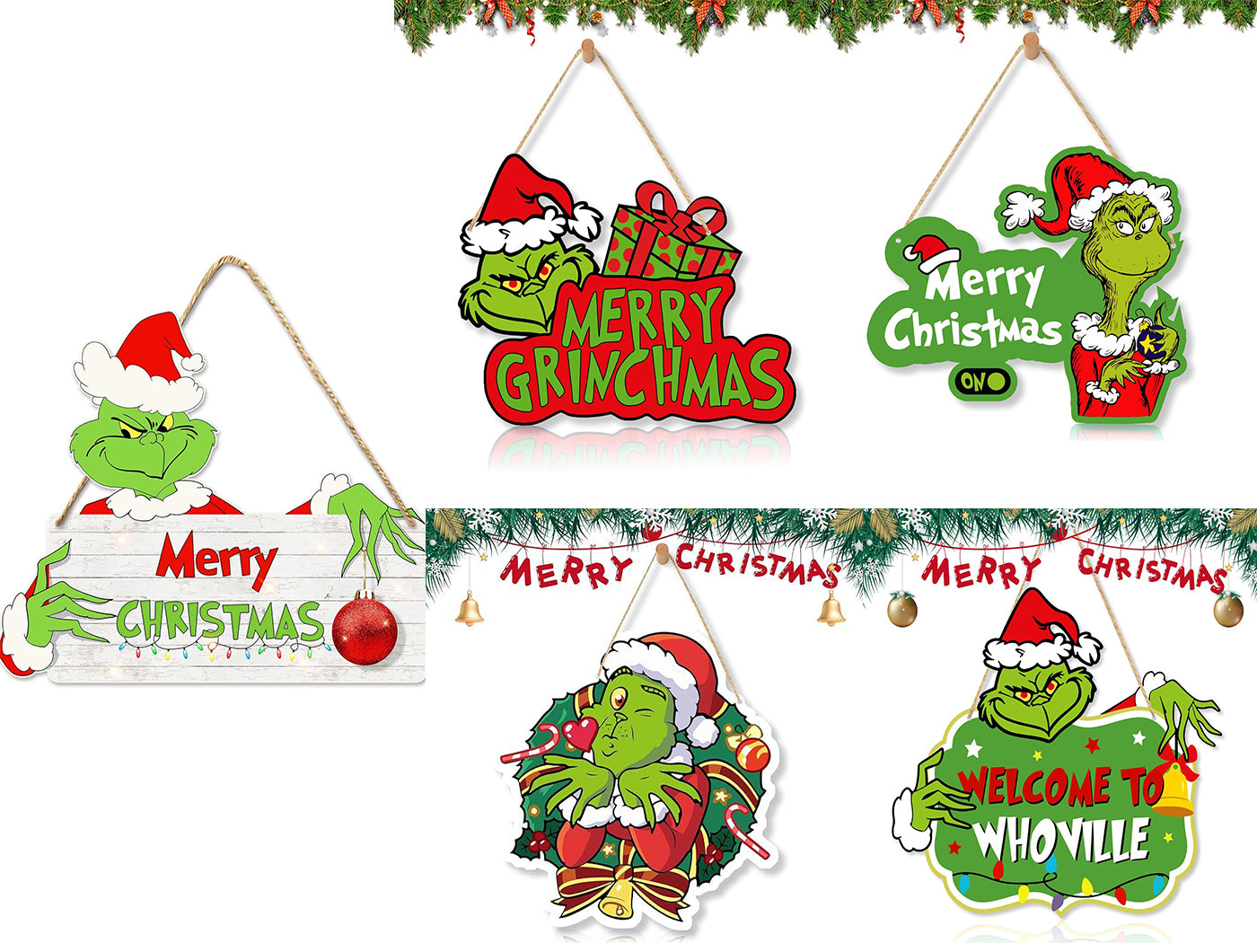 Grinch Inspired Xmas Wooden Door Sign Hanging Decoration