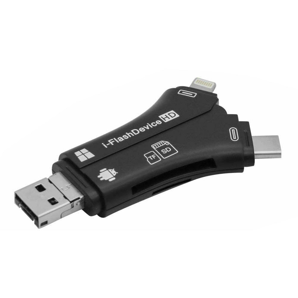 4-in-1 Multi-Interface Memory Card Reader with iPhone Charging Port
