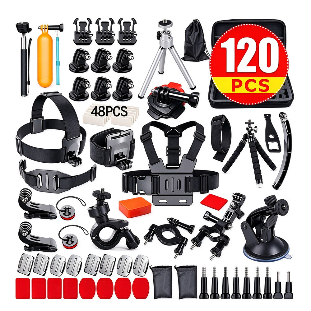 120 Piece Action Camera Accessory Mount Kit for Sports and Outdoor Filming