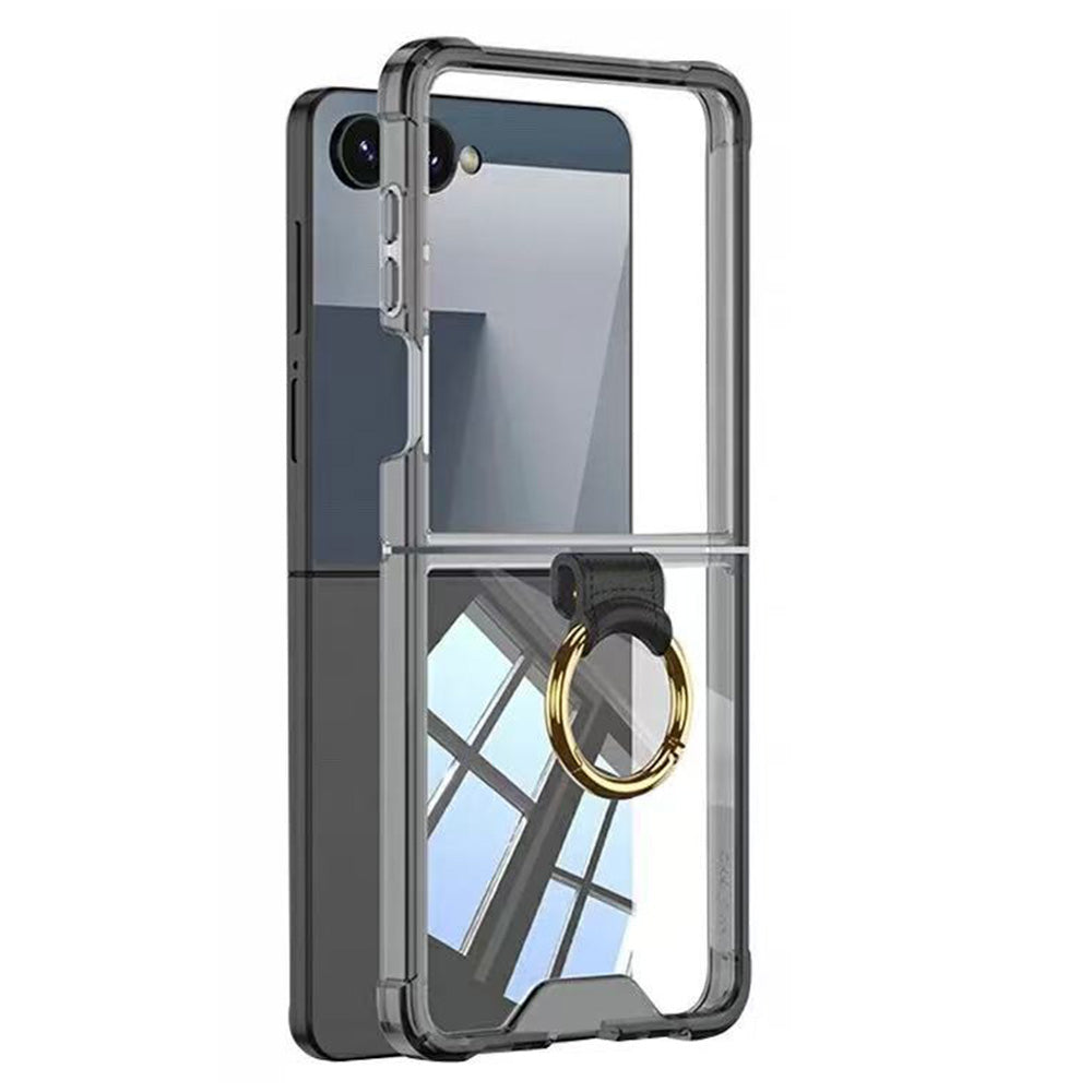 Case and Back Glass Protector for Samsung Galaxy Z Flip 8 7 with Ring Stand-Black