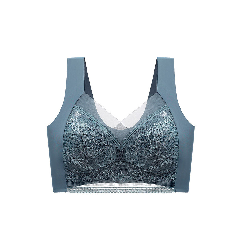 Women V Neck Floral Lace Seamless Bra