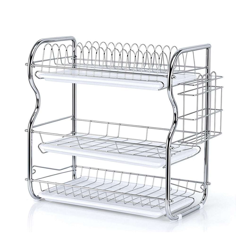 Multifunctional 3 Tier Iron Dish Drying Rack with Drainboard