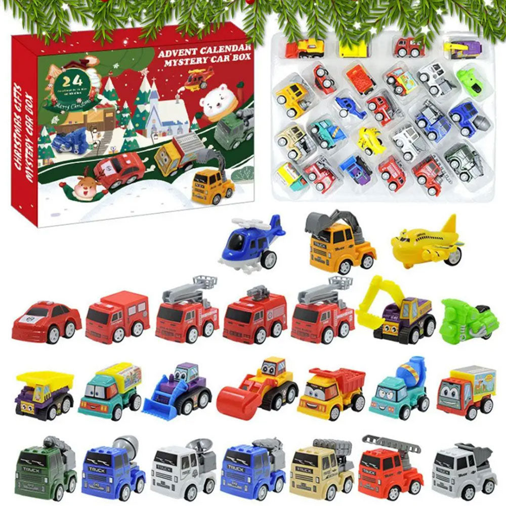 24 Days Christmas Countdown Calendar with Pull-Back Cars Vehicles Holiday Gift