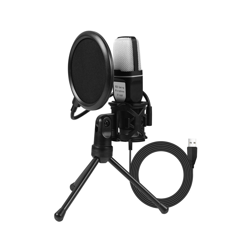 USB Condenser RGB Gaming Microphone with Tripod Stand
