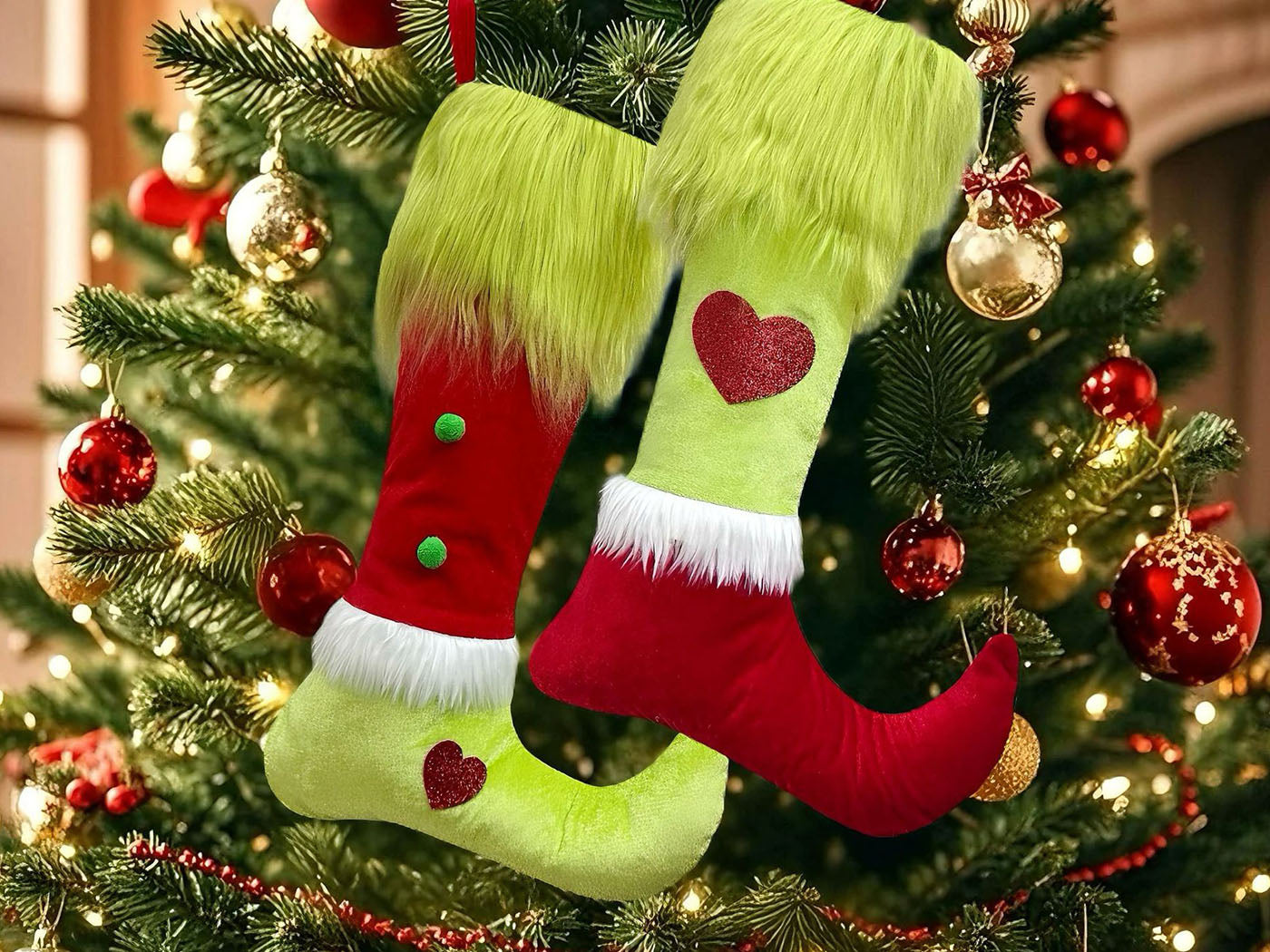2 X Christmas Stockings Christmas Tree Hanging Stocking Decorations Xmas Stocking