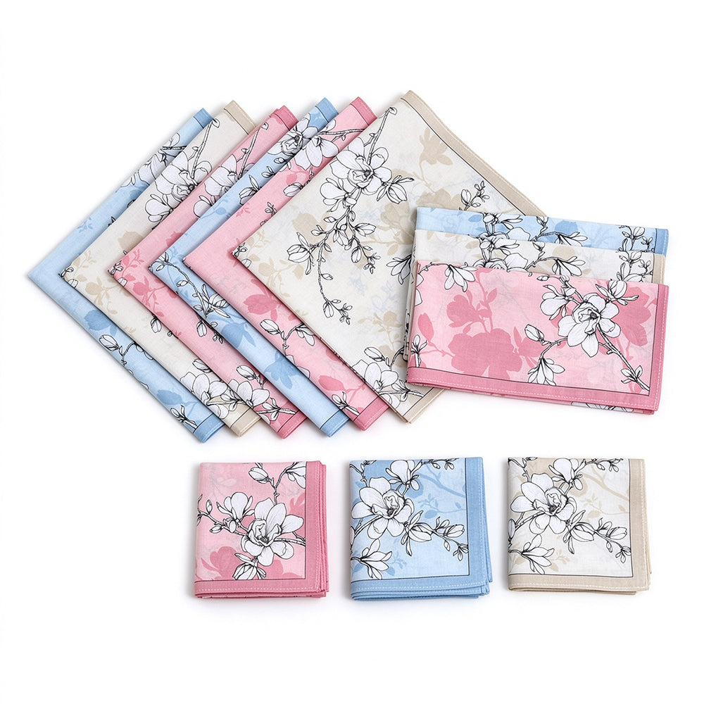 12 Pack Pure Cotton Printed Handkerchiefs 42cm Square