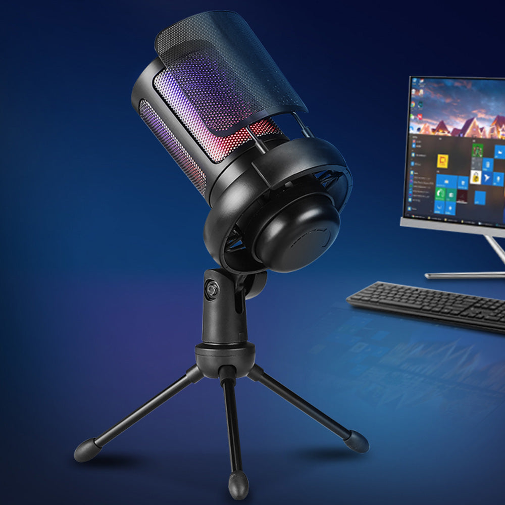 USB Gaming Microphone With RGB Indicator And Tripod Stand Condenser Microphone