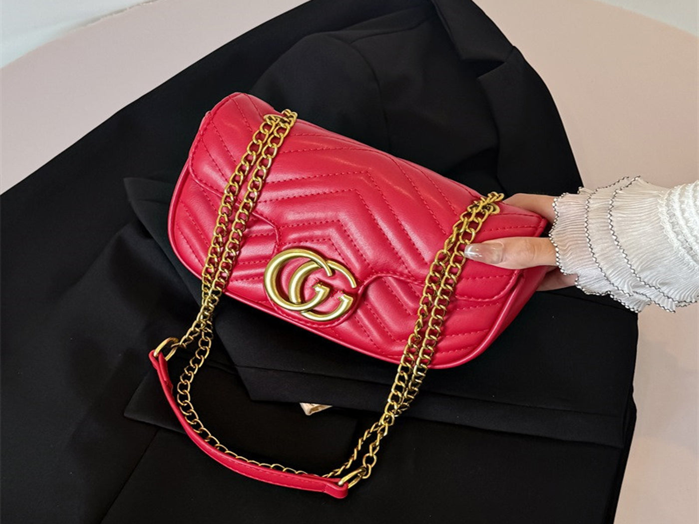 Quilted Gucci Inspired Gold Chain Shoulder Bag for Women