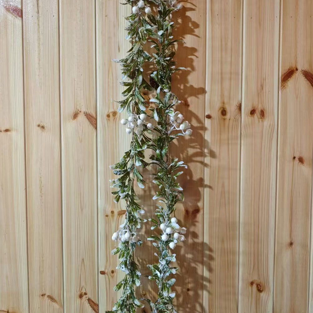Christmas Mistletoe Rattan with Lamp String Artificial Mistletoe Leaves Berries String