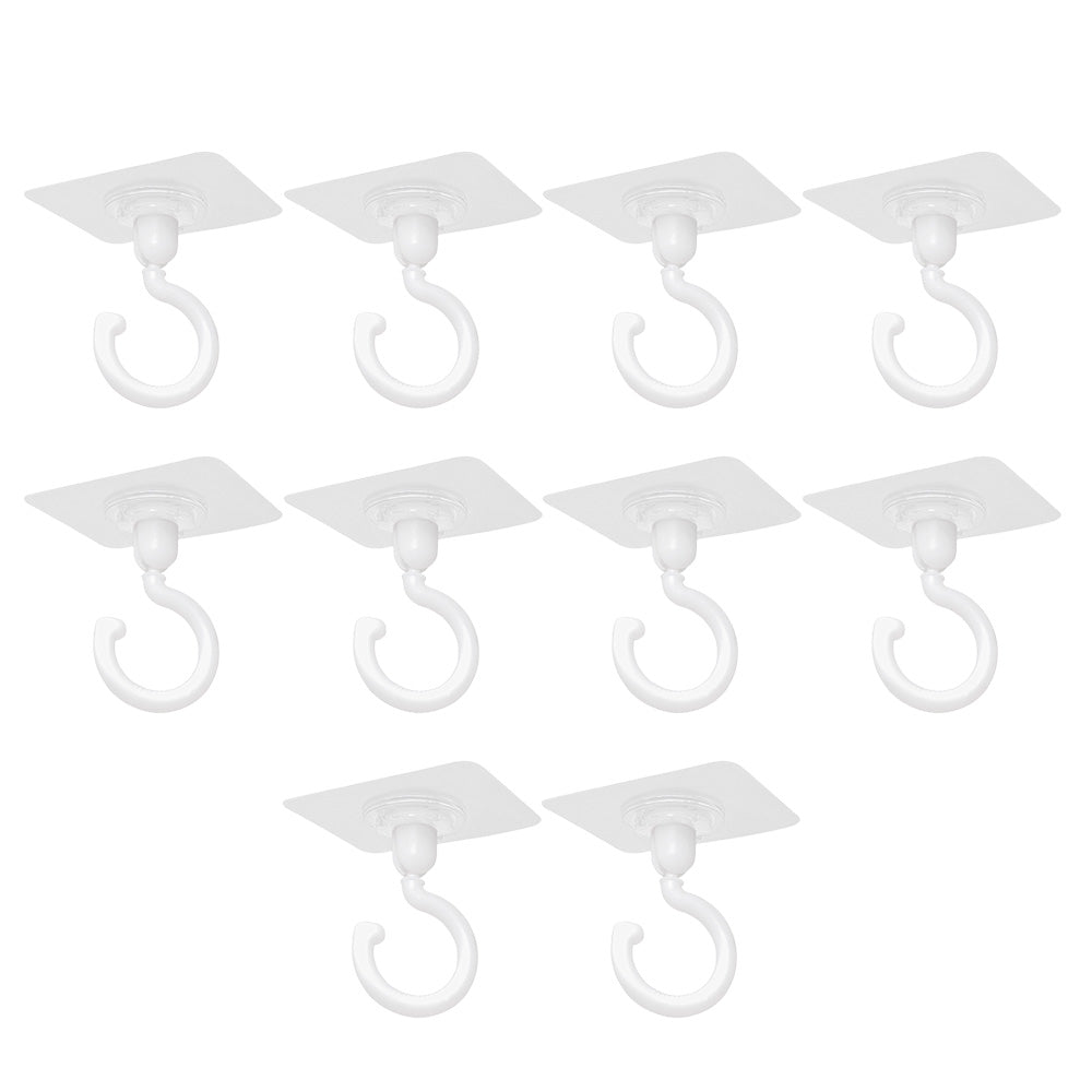 10 Pcs No Drill Ceiling Hooks 360 Degree Rotating Self Adhesive Hooks